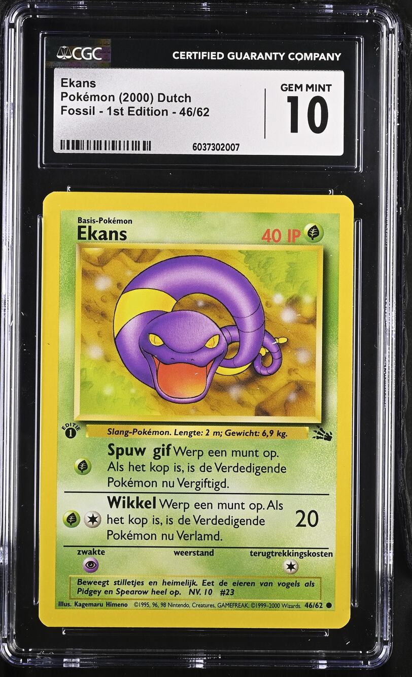 CGC 10 GEM MINT Ekans 1st Edition 46/62 Pokémon 2000 Dutch Fossil (PSA/BGS)